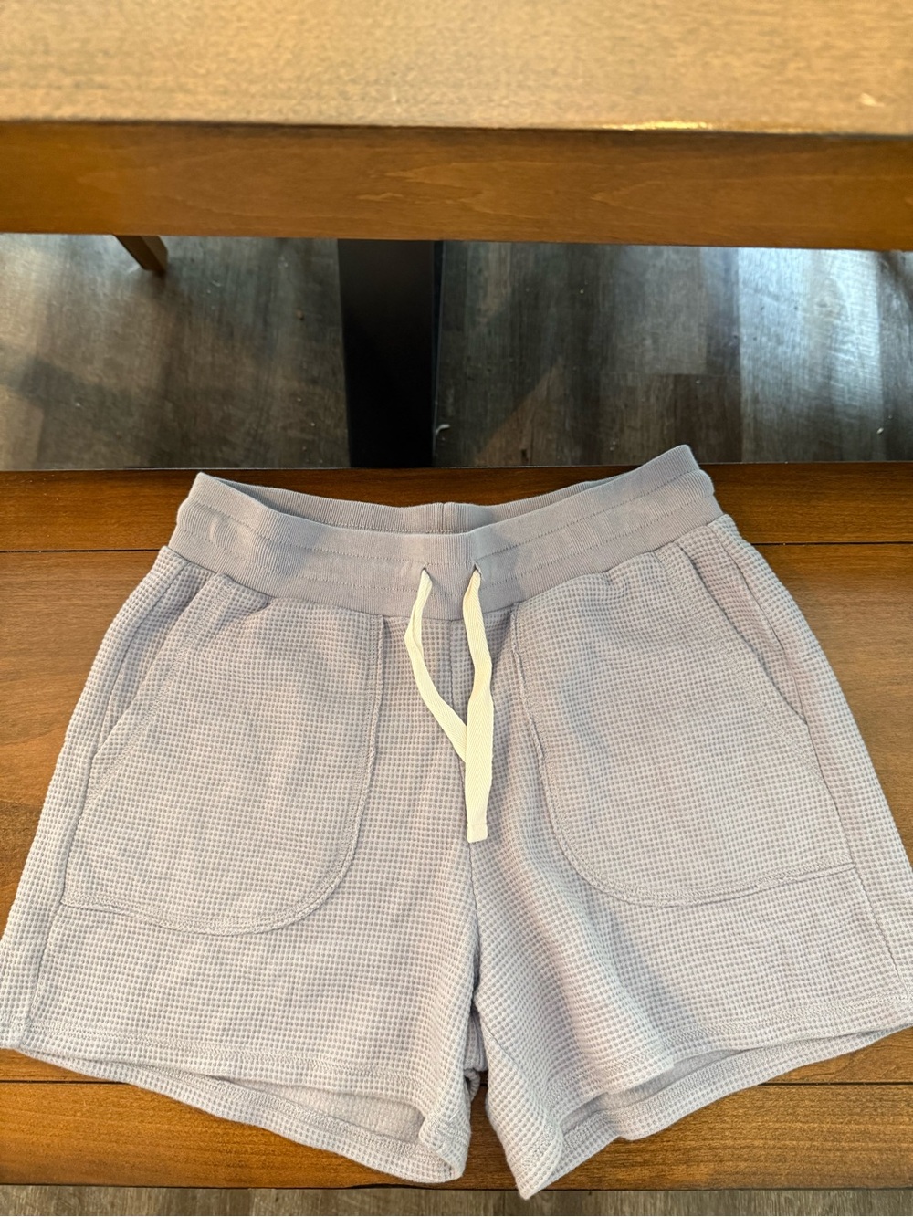 Madewell Gray Waffle Knit Shorts with White Drawstring